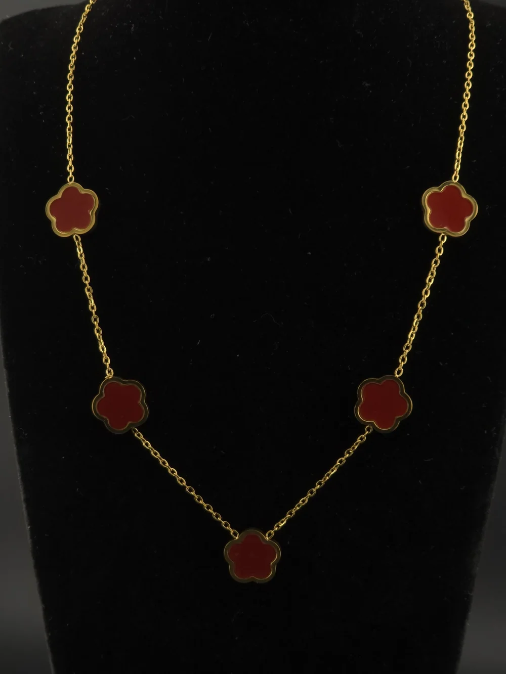 Gold Chain Necklace with Red Clover Motifs